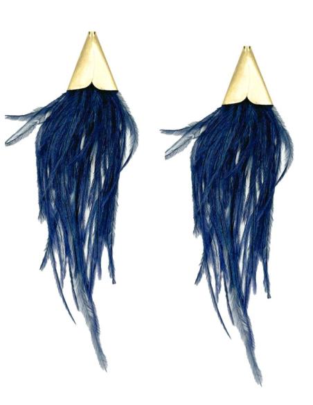 PENDIENTES DE PLUMAS AZULES MARINO PARA BODAS Y FIESTA | EL JARDIN DEL DESEO