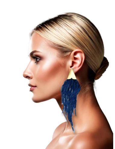 PENDIENTES DE PLUMAS AZULES MARINO PARA BODAS Y FIESTA | EL JARDIN DEL DESEO