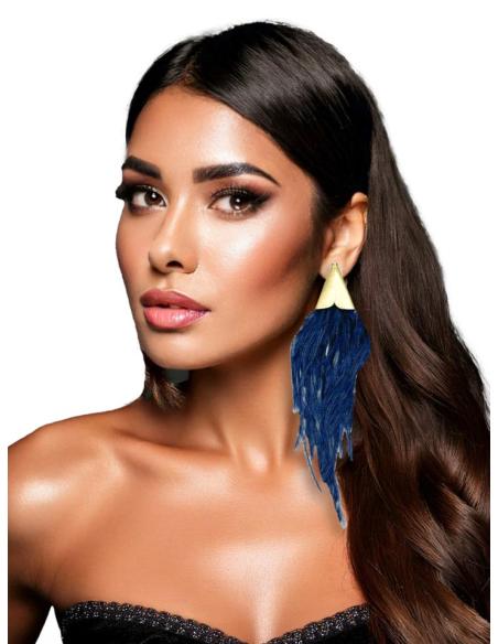 PENDIENTES DE PLUMAS AZULES MARINO PARA BODAS Y FIESTA | EL JARDIN DEL DESEO