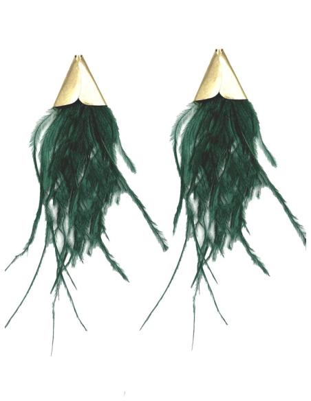 PENDIENTES DE PLUMAS VERDES BOTELLA PARA BODAS | EL JARDIN DEL DESEO