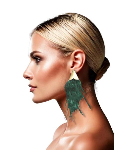 PENDIENTES DE PLUMAS VERDES BOTELLA PARA BODAS | EL JARDIN DEL DESEO