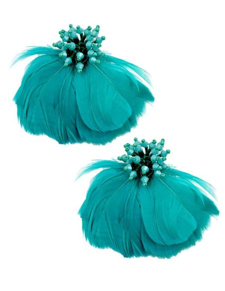 PENDIENTES BODA DE PLUMAS VERDE MAR SOFISTICADOS | EL JARDIN DEL DESEO