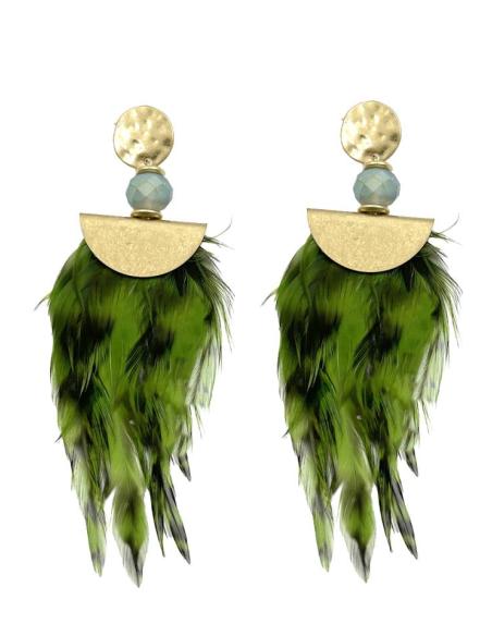 PENDIENTES CON PLUMAS VERDES MUY FAVORECEDORES | EL JARDIN DEL DESEO