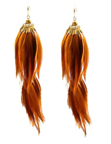 PENDIENTES NARANJAS DE PLUMAS LOOK IRRESISTIBLE | EL JARDIN DEL DESEO