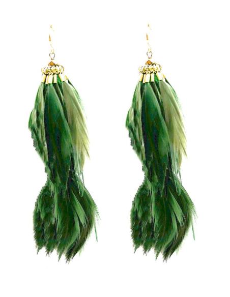 PENDIENTES VERDES DE PLUMAS LOOK IRRESISTIBLE | EL JARDIN DEL DESEO