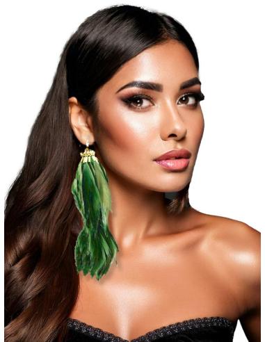 PENDIENTES VERDES DE PLUMAS LOOK IRRESISTIBLE | EL JARDIN DEL DESEO