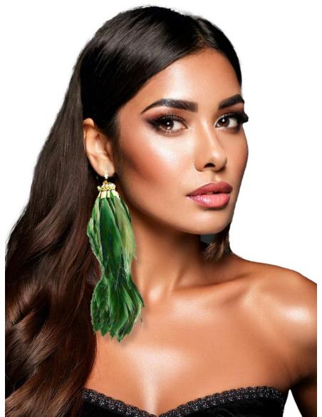 PENDIENTES VERDES DE PLUMAS LOOK IRRESISTIBLE | EL JARDIN DEL DESEO