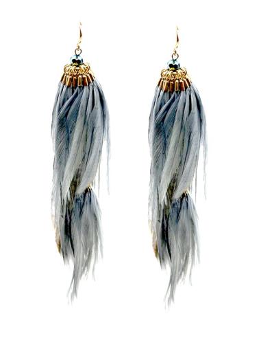 PENDIENTES GRISES DE PLUMAS LOOK IRRESISTIBLE | EL JARDIN DEL DESEO