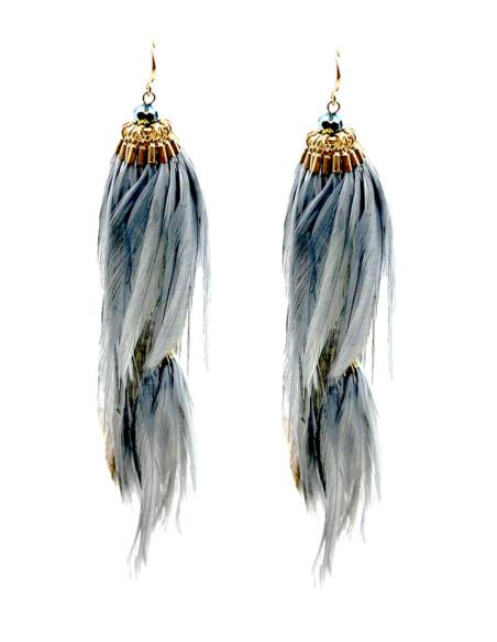 PENDIENTES GRISES DE PLUMAS LOOK IRRESISTIBLE | EL JARDIN DEL DESEO