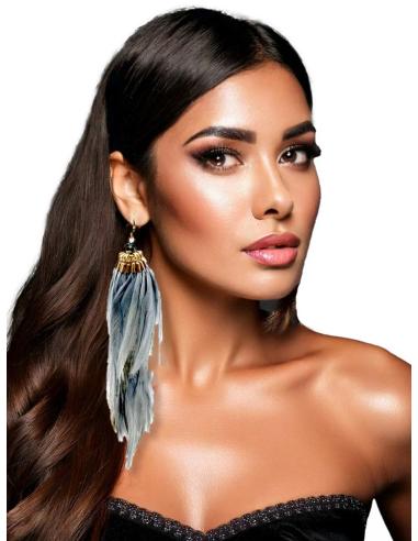 PENDIENTES GRISES DE PLUMAS LOOK IRRESISTIBLE | EL JARDIN DEL DESEO
