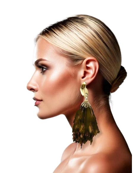 PENDIENTES MARRONES DE PLUMAS PARA NOCHE Y FIESTA | EL JARDIN DEL DESEO