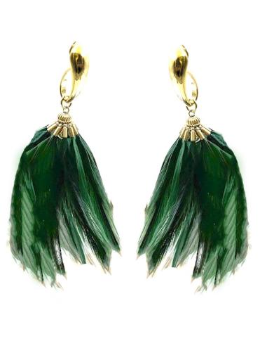 PENDIENTES VERDES BOTELLA CON PLUMAS DE FIESTA | EL JARDIN DEL DESEO
