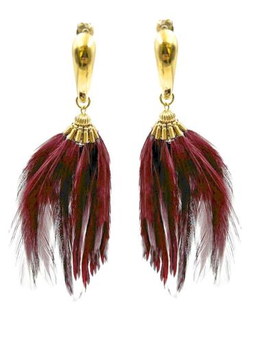 PENDIENTES GRANATES CON PLUMAS DE FIESTA Y NOCHE | EL JARDIN DEL DESEO