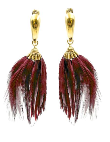 PENDIENTES GRANATES CON PLUMAS DE FIESTA Y NOCHE | EL JARDIN DEL DESEO