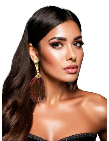 PENDIENTES GRANATES CON PLUMAS DE FIESTA Y NOCHE | EL JARDIN DEL DESEO