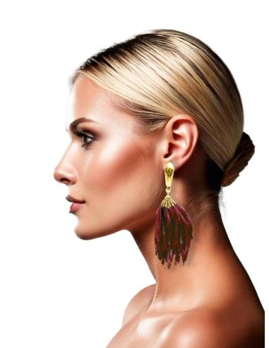 PENDIENTES GRANATES CON PLUMAS DE FIESTA Y NOCHE | EL JARDIN DEL DESEO