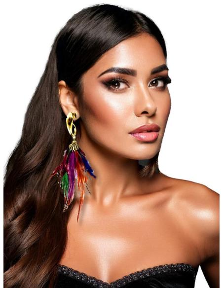 PENDIENTES COLORIDOS CON PLUMAS DE FIESTA Y NOCHE | EL JARDIN DEL DESEO