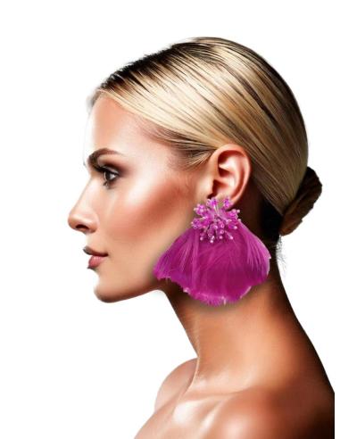 PENDIENTES BODA DE PLUMAS BUGAMBILIAS CARDENAL | EL JARDIN DEL DESEO