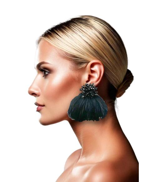 PENDIENTES BODA DE PLUMAS NEGROS MUY SOFISTICADOS | EL JARDIN DEL DESEO