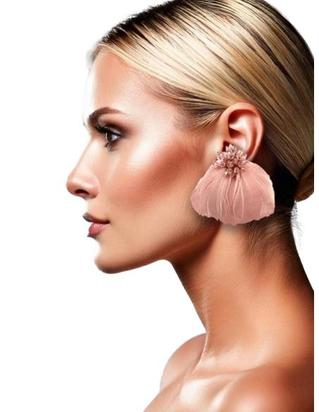 PENDIENTES BODA DE PLUMAS ROSAS MUY SOFISTICADOS | EL JARDIN DEL DESEO