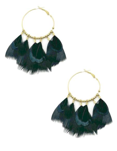 PENDIENTES DE PLUMAS NEGRAS Y AROS DORADOS | EL JARDIN DEL DESEO