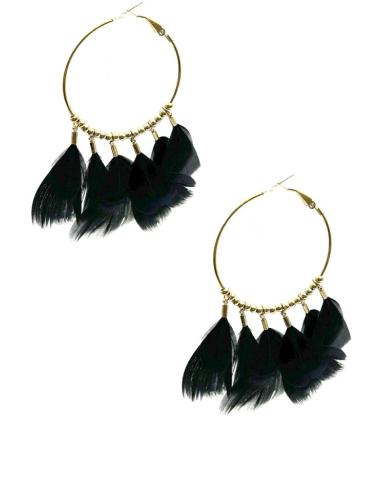 PENDIENTES DE PLUMAS NEGRAS Y AROS DORADOS | EL JARDIN DEL DESEO