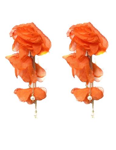 PENDIENTES BODA NARANJAS DE TELA SEDOSA Y PERLAS | EL JARDIN DEL DESEO
