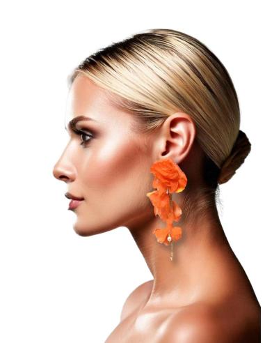 PENDIENTES BODA NARANJAS DE TELA SEDOSA Y PERLAS | EL JARDIN DEL DESEO