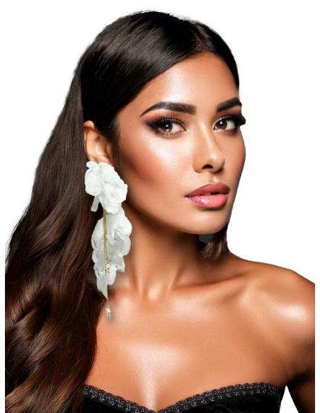 PENDIENTES BODA BLANCOS DE TELA SEDOSA Y PERLAS | EL JARDIN DEL DESEO