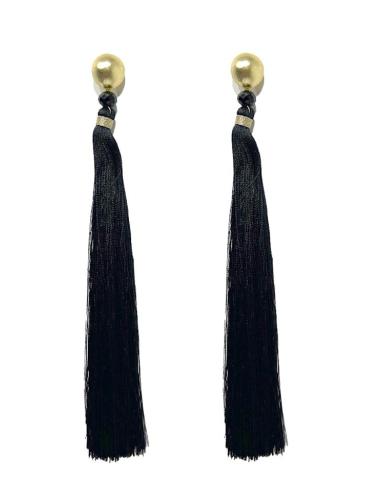 PENDIENTES LARGOS DE FLECOS NEGROS PARA MUJER | EL JARDIN DEL DESEO