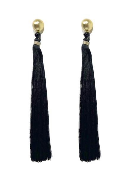 PENDIENTES LARGOS DE FLECOS NEGROS PARA MUJER | EL JARDIN DEL DESEO