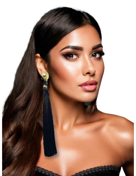 PENDIENTES LARGOS DE FLECOS NEGROS PARA MUJER | EL JARDIN DEL DESEO