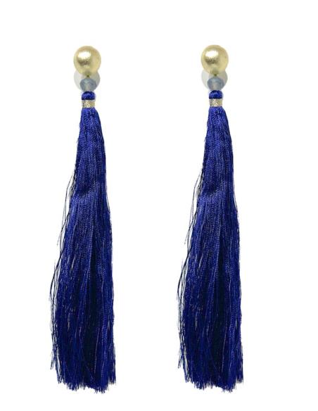 PENDIENTES MUJER LARGOS DE FLECOS AZULES MARINO | EL JARDIN DEL DESEO