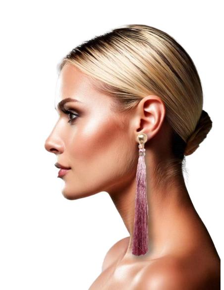 PENDIENTES MUJER LARGOS DE FLECOS ROSAS | EL JARDIN DEL DESEO