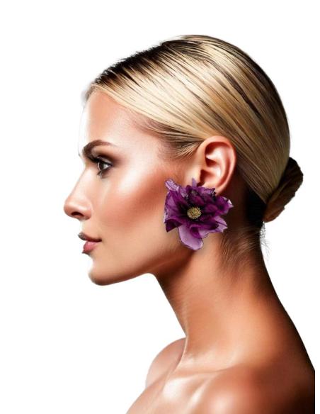 PENDIENTES MORADOS CORTOS DE TELA PARA BODAS | EL JARDIN DEL DESEO