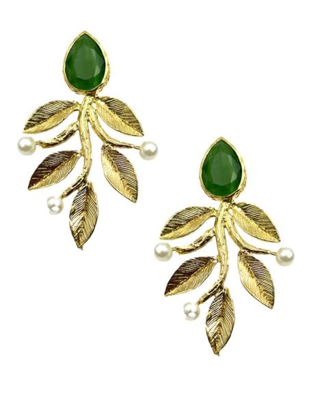 PENDIENTES BODA DORADOS DE PIEDRA Y ELEGANTE PERLA | EL JARDIN DEL DESEO