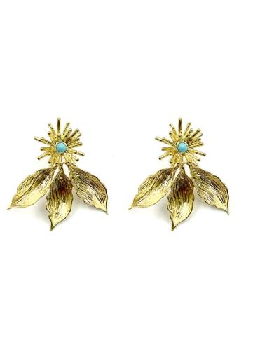 PENDIENTES CORTOS DORADOS FLORECITA CON HOJAS | EL JARDIN DEL DESEO
