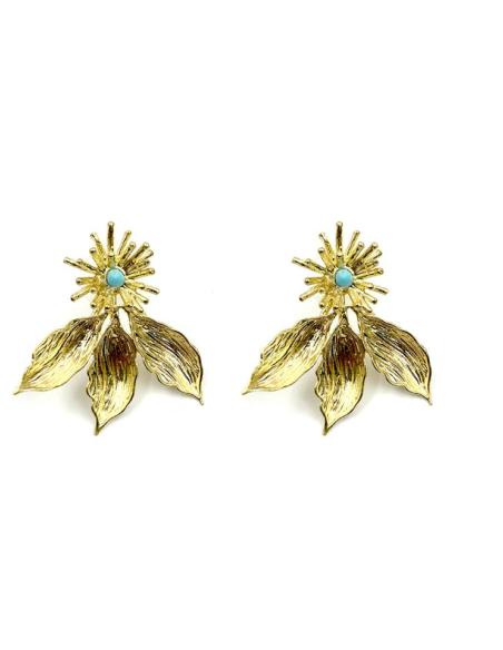 PENDIENTES CORTOS DORADOS FLORECITA CON HOJAS | EL JARDIN DEL DESEO