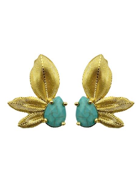 PENDIENTES DORADOS CORTOS CON PIEDRA DE COLOR | EL JARDIN DEL DESEO