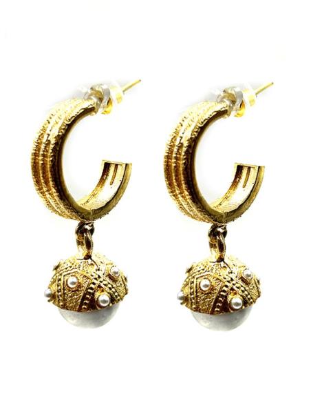 PENDIENTES MUJER AROS DORADO CON PERLA DORMILONA | EL JARDIN DEL DESEO