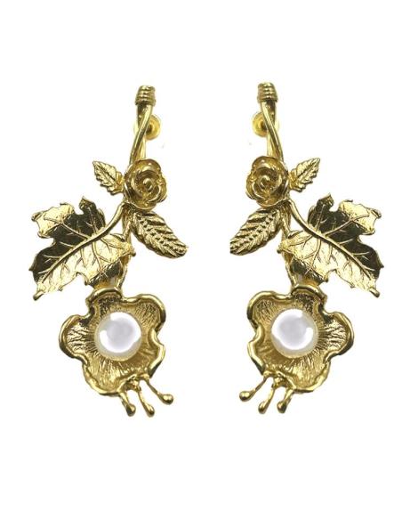 PENDIENTES DORADOS LARGOS CON PERLITAS | EL JARDIN DEL DESEO