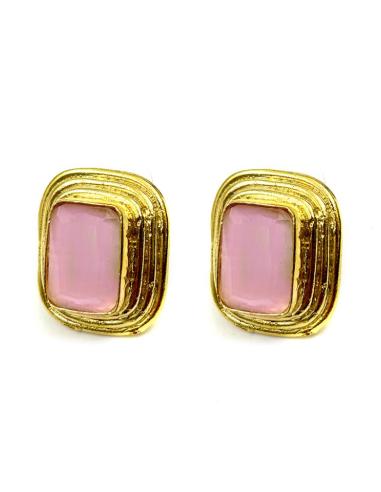 PENDIENTES DE MUJER CORTOS DORADOS Y PIEDRA COLOR | EL JARDIN DEL DESEO