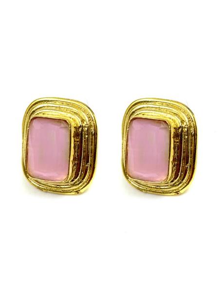 PENDIENTES DE MUJER CORTOS DORADOS Y PIEDRA COLOR | EL JARDIN DEL DESEO