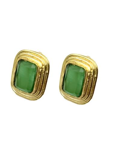 PENDIENTES DE MUJER CORTOS DORADOS Y PIEDRA COLOR | EL JARDIN DEL DESEO