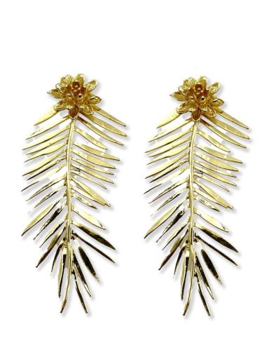 PENDIENTES DORADOS LARGOS CON HOJAS Y FLORES | EL JARDIN DEL DESEO