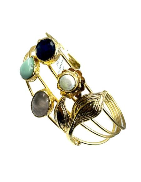 PULSERAS MUJER DORADAS CON PIEDRAS Y HOJITAS | EL JARDIN DEL DESEO