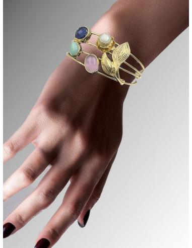 PULSERAS MUJER DORADAS CON PIEDRAS Y HOJITAS | EL JARDIN DEL DESEO