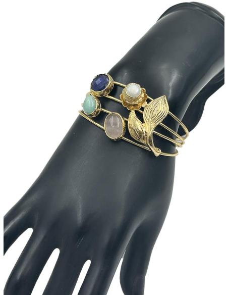 PULSERAS MUJER DORADAS CON PIEDRAS Y HOJITAS | EL JARDIN DEL DESEO
