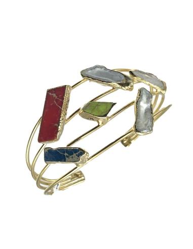 PULSERAS DORADAS CON PEDRERIA ROJA VERDE Y PERLA | EL JARDIN DEL DESEO