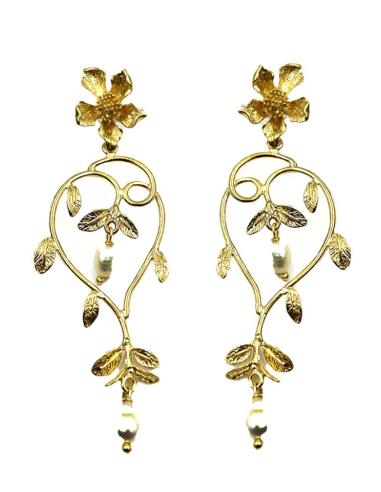 PENDIENTES BODA LARGOS DORADOS CON PERLAS | EL JARDIN DEL DESEO